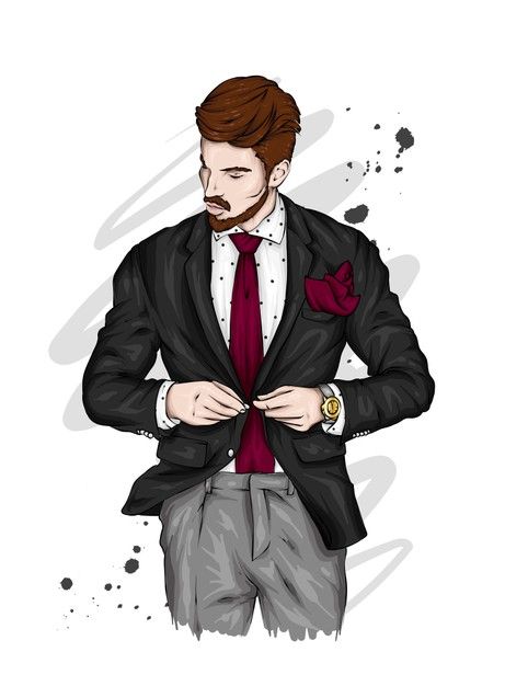 Beard Illustration, Full Sleeve T Shirt, Mens Fashion Illustration, Boy Illustration, Man Illustration, Fc Liverpool, Fashion Illustration Sketches Dresses, Black Cartoon Characters, Stylish Suit