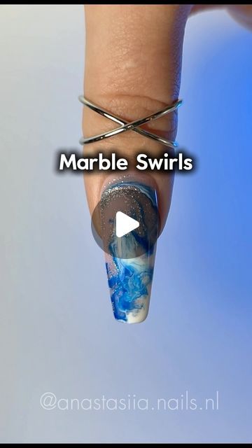 Swirl Nail Art Tutorial, How To Do Swirl Nail Art, Nail Designs Swirls Blue, Spiral Nail Art Swirls, How To Do Marble Nails With Blooming Gel, Swirl Nail Art, Blue Gel, Drinking Straw, Manicure Nails