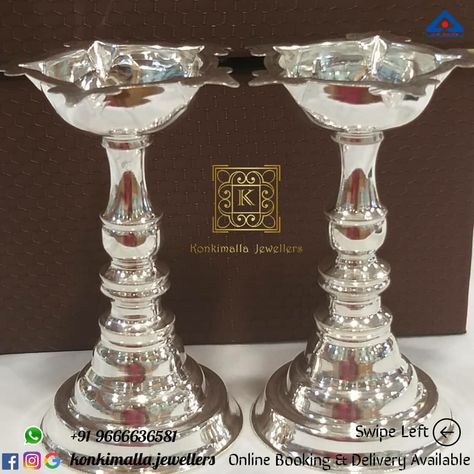 #KJ_S86 Net Weight: Up to 100 grams Item: Silver Kundulu Fb, Insta, Pinterest: @konkimalla.jewellers Silver Kundulu Designs, Silver Diya, Silver Things, Silver Articles, Pooja Decoration, Boys Kurta Design, Marriage Photography, Mandir Design, Silver Lamp