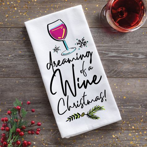 Dreaming of a Wine Christmas Tea Towel | Personalized Planet Personalized Cookie Jar, Wine Christmas, Unique Decorations, Christmas Cocktail, Jolly Holiday, Personalized Beach Towel, Custom Stencils, Christmas Tea, Christmas Wine