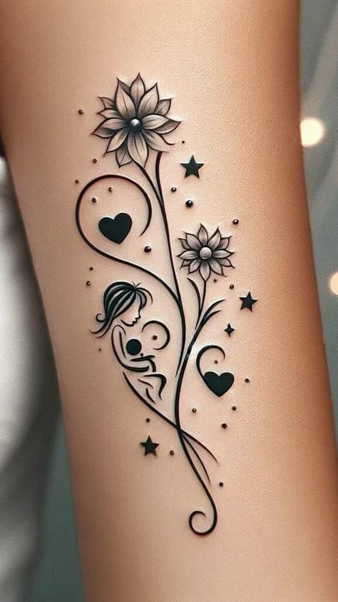 Motherhood Tattoos, Mama Tattoo, Mom Tattoo Designs, Mommy Tattoos, Tattoos For Women Flowers, Mom Tattoo, Tasteful Tattoos, Mother Tattoos, Tatuaje A Color