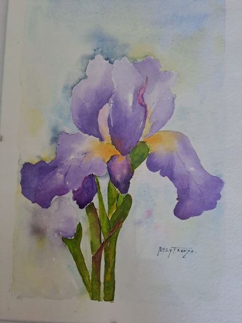 Iris Watercolor, Purple Iris Flowers, Loose Watercolor Flowers, Purple Painting, Fabric Painting Techniques, Watercolor Flowers Tutorial, Flowers Tutorial, Painting For Beginners, Loose Watercolor