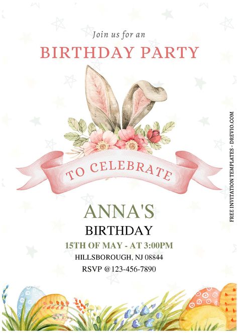 Easter Birthday Invitations, Easter Party Invite, Bunny Invitations, Bunny Birthday Party, Bunny Party, Bunny Birthday, Free Invitation Templates, Easter Birthday, Birthday Party Invitation Templates