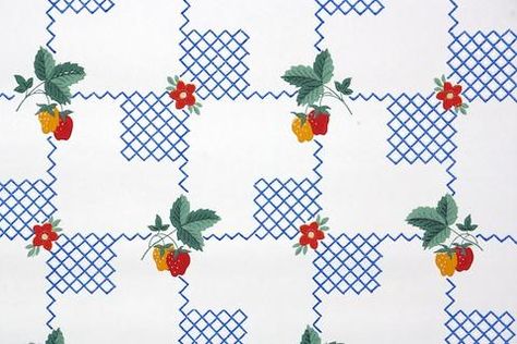 1930s Kitchen Vintage Wallpaper 1930s Kitchen Wallpaper, 1930s Kitchen Vintage, 1930s Kitchen, Old Fashioned Kitchen, Cherry Kitchen, Antique Wallpaper, Printable Collage Sheet, Creative Block, Retro Fabric