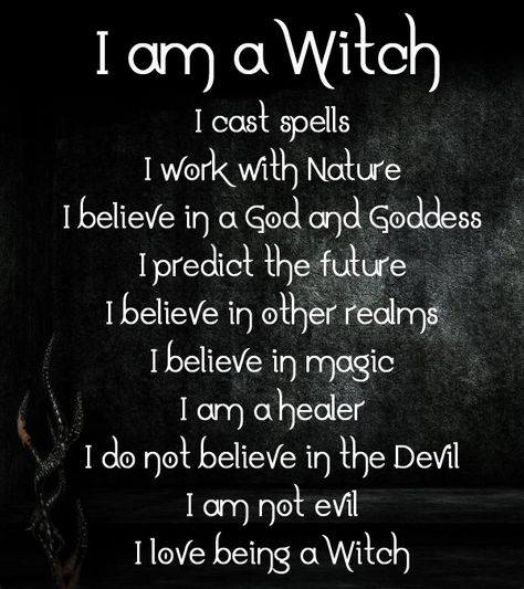 I Am A Witch - I Cast Spells - I Walk With Nature - I Believe In A Goddess and A God - I Predict The Future - I Believe In Other Realms - I Believe In Magic - I Am A Healer - I Do Not Believe In The Devil - I An Not Evil - I Love Being A Witch! I Am A Witch, Male Witch, Witch Quotes, Witchy Tips, Wiccan Witch, Wiccan Spell Book, Eclectic Witch, Witch Spell Book, Pagan Witch