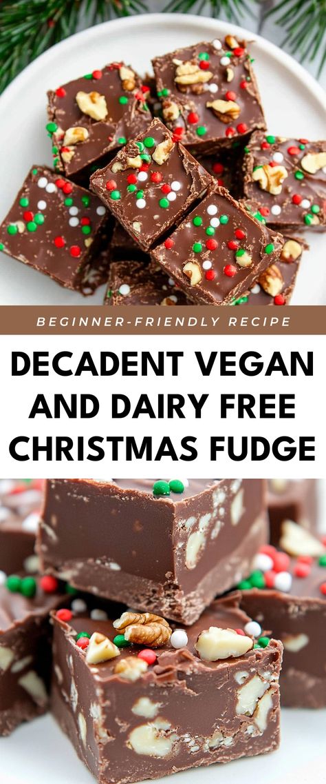 Image for Decadent Vegan and Dairy Free Christmas Fudge Dairy Free Christmas Treats, Dairy Free Christmas Recipes, Dairy Free Dessert Christmas, Vegan Christmas Treats, Dairy Free Christmas Cookies, Dairy Free Christmas, Vegan Fudge Recipes, Dairy Free Fudge, Gluten Free Christmas Desserts