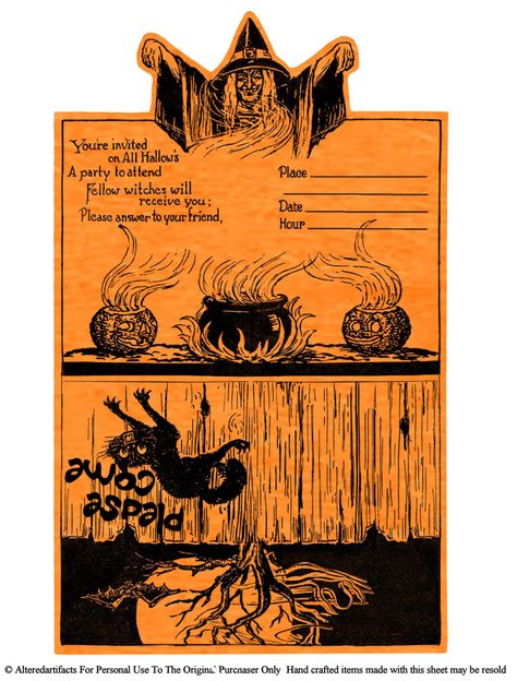 vintage invite Free Halloween Printables Vintage, Vintage Halloween Party Invitations, Witch Tea, Vintage Halloween Invitations, Vintage Halloween Printables, Witches Tea, Vintage Halloween Cards, Vintage Halloween Party, Vintage Halloween Images