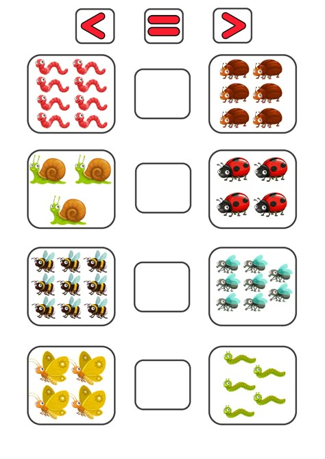 Bug Math Activities, More And Less Activities Preschool, Math Preschool Activities, Math For Preschoolers, Comparing Numbers Worksheet, Math Preschool, Mathematics Activities, Math Answers, English Teaching Materials