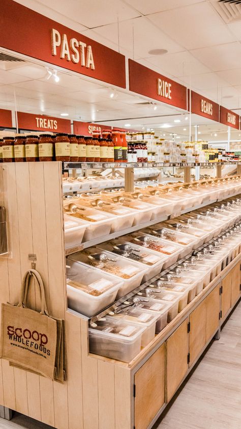 Sustainable Grocery Store, Bulk Store Design, Sustainable Pantry, Whole Foods Store, Sustainable Store, Sustainable Schools, Organic Supermarket, Bulk Store, Restaurant Exterior Design