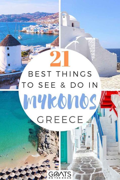 Looking for the best things to do in Mykonos, Greece? With beautiful beaches, great nightlife, aesthetic windmills to visit, this destination is a must for your bucketlist. So start planning your trip and take a look at our tips for your itinerary, including what food to try, what sights to see, and what to do in Mykonos. | #beautifuldestinations #greecetravel #europe Things To Do In Mykonos, Europe Food, Nightlife Aesthetic, Greek Travel, Mykonos Town, Greece Trip, Greece Travel Guide, Planning A Vacation, Tropical Travel