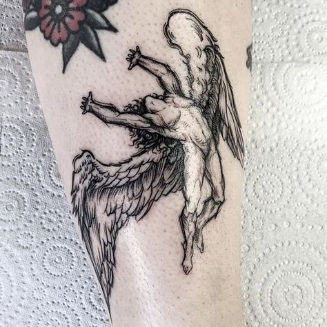 Led Zeppelin Icarus Tattoo, Led Zeppelin Angel Tattoo, Led Zeppelin Tattoo Ideas, Led Zeppelin Tattoos, Led Zeppelin Angel, Led Zeppelin Tattoo, Icarus Tattoo, Fallen Angel Tattoo, Tato Tradisional