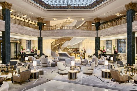 See Inside the Four Seasons Madrid, the Spanish Capital’s Most Elegant New Hotel Walnut Wood Furniture, Metal Canopy Bed, Madrid Hotels, Marble Columns, Waldorf Astoria, Rooftop Restaurant, Patio Interior, Hotel Boutique, Hotel Bar