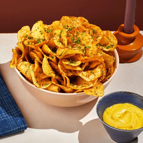 Old Bay Chips With Lemon Mayo Recipe | Bon Appétit Old Bay Recipes, Kettle Cooked Chips, Marinated Cheese, Awesome Appetizers, Mayo Recipe, 2023 Recipes, Baked Feta, Homemade Chips, Kettle Chips