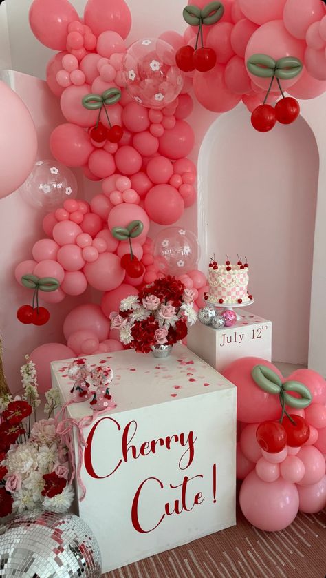 Birthday Event Ideas, Pink Birthday Theme, Pink Party Theme, 17 Birthday Cake, Baby Shower Theme Decorations, Cherry Baby, Birthday Party Theme Decorations, Baby Shower Inspiration, Diy Birthday Decorations