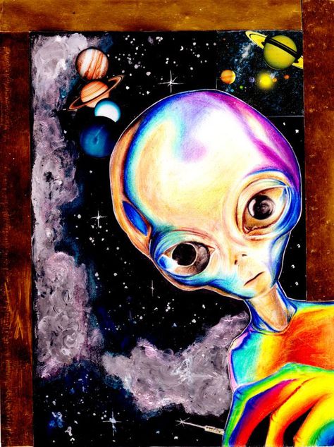 Alien on Behance Trippy Alien Painting, Alien Art Painting, Aliens Painting, Alien Art Drawing, Ray Painting, Aliens Art, Alien Drawing, Alien Painting, Trippy Alien