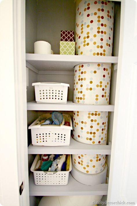 Laundry Chute Ideas, Laundry Shoot, Paper Shelf, Red Shelves, Laundry Chute, Closet Laundry, Thrifty Decor Chick, Laundry Closet, Thrifty Decor