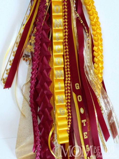 Beginners tips and tricks for making Homecoming mum spirit braids • Mom Behind the Curtain Ribbon For Mums, Braid Ribbon, Best Romantic Comedies, Football Mums, Ribbon Projects, Fancy Ribbon, Plastic Lace, How To Braid, Different Braids