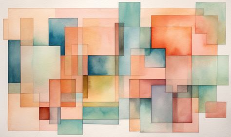 This image of quadrangles pattern in watercolor style with pastel colors shows them in gentle pastel tones, giving their often dazzling display a new and peaceful perspective. Architecture Journal, Peace Illustration, Loose Watercolor, Color Show, Pastel Colors, 3 D, Pastel, Texture, Pattern