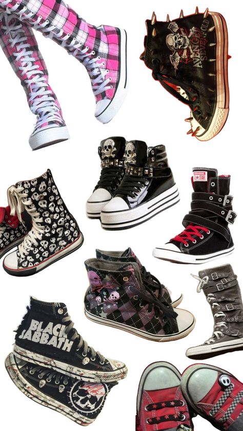 Emo Shoes, Scene Shoes, Scene Music, Big Hoodies, Kitty Clothes, Metal Core, Punk Scene, Emo Outfits, Cool Fits