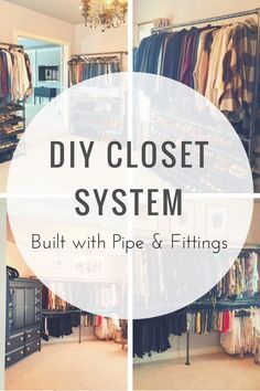 Industrial Pipe Closet, Closet Remodel Diy, Pipe Closet, Closet Wall Organizer, Clothes Room, Diy Closet System, Industrial Closet, Cheap Closet, Bedroom Industrial