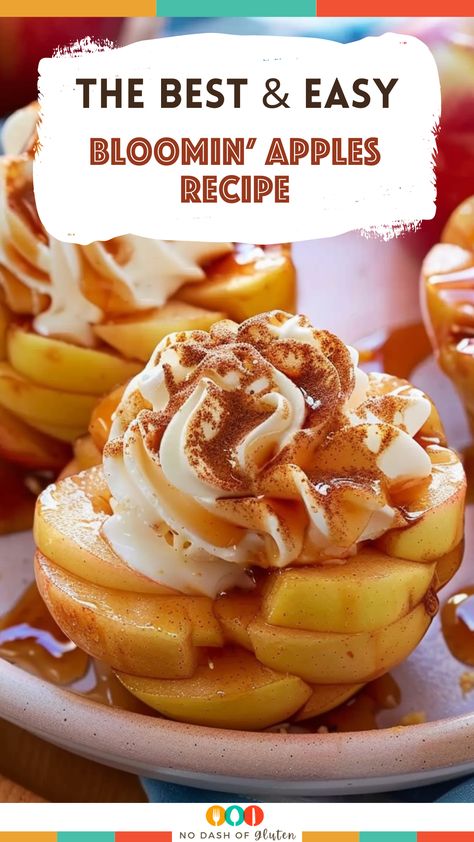 Bloomin’ Apples Recipe Baked Blooming Apple Recipe, Oven Baked Blooming Apple Recipe, Blooming Apples Recipe, Bloomin Apple Recipe, Blooming Apple Recipe, Caramel Apple Dessert Recipes, Apple Blossom Recipe, Bloomin Apples, Apples And Caramel