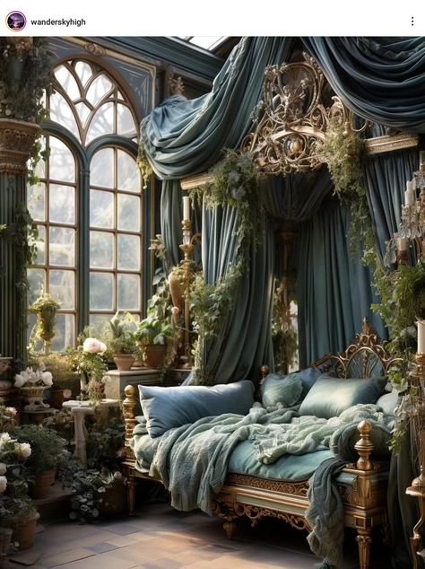 Royalcore Room, Fantasy House Interior, Royal Bedroom, Dream Bedrooms, Fairytale House, Room Green, Inspired Bedroom, Fantasy Stuff, Apartment Office