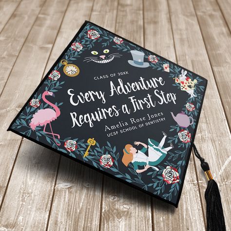 Alice In Wonderland Graduation Cap, Disney Grad Caps, Graduation Cap Tassel, Alice In The Wonderland, Grad Cap Designs, Graduation Design, Alice's Adventures In Wonderland, Grad Caps, Graduation Cap Toppers