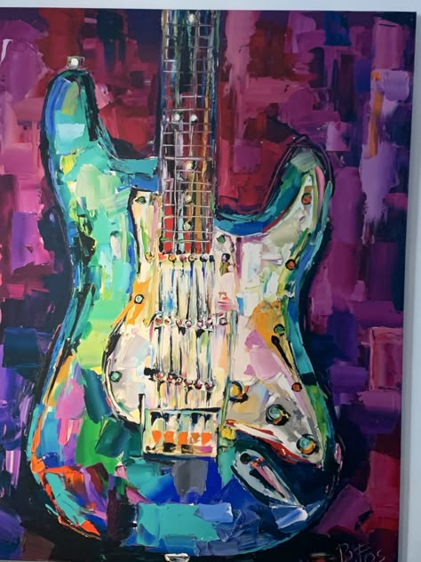 Guitar Art Painting, Impasto Paintings, Paint Patterns, Flower Painting On Canvas, Handmade Paintings, Guitar Painting, Arte Van Gogh, Music Painting, Canvas Painting Landscape