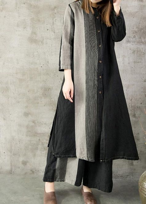 Long Shirts For Women Style, Long Shirt Designs, Black Linen Shirt, Long Shirt Women, Mode Kimono, Bespoke Clothing, Black Shirts Women, Black Clothes, Long Kurti Designs