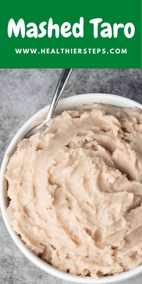 This flavorful Mashed Taro recipe is so easy to prepare, made with only 5 ingredients. Taro is known as dasheen is cooked until forked tender, mashed with garlic, vegan butter, and salt. Jamaican Sweet Potato Pudding, Taro Recipes, Sweet Potato Pudding, Vegan Pumpkin Soup, Taro Root, Potato Pudding, Gluten Free Sides, Vegan Zucchini, Vegan Alternatives