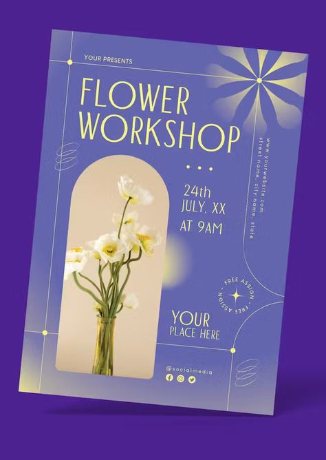 Flower Workshop Flyer Template AI, EPS, PSD Flower Flyer Design, Flyer Design Inspiration Event, Flyer Layout Design Inspiration, Fun Brochure Design, Flyer Design Aesthetic, Flyer Design Inspiration Creative Ideas, Workshop Flyer Design, Flower Shop Flyer, Flyers Design Ideas