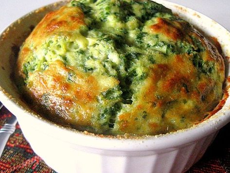 Spinach Souffle - Beliefnet Creamy Gnocchi, Spinach Souffle, How To Make Spinach, Broccoli Bake, Souffle Recipes, Artichoke Recipes, Vegetable Casserole, Spinach Recipes, Spinach Artichoke