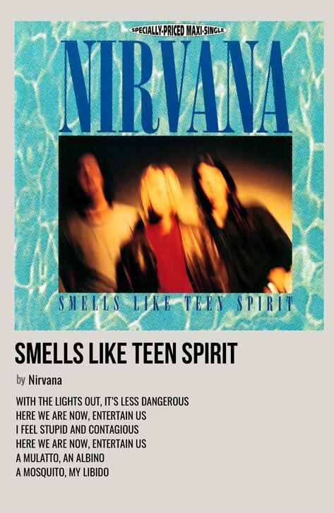 Nirvana Minimalist Poster, Song Posters Nirvana, Nirvana Song Poster, Nirvana Polaroid Poster, Nirvana Polaroid, Alternative Song Posters, Song Posters Vintage, Smells Like Teen Spirit Aesthetic, Songs Polaroid Posters