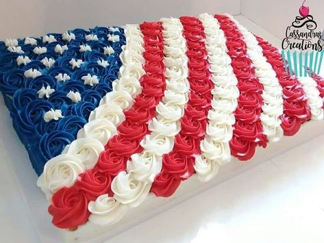 4th of july cake, memorial day cake, American flag cake Rosette Sheet Cake, Patriotic Cakes, Sheet Cake Ideas, American Flag Cake, America Cake, Patriotic Cake, Fourth Of July Cakes, Sheet Cake Designs, Flag Cake