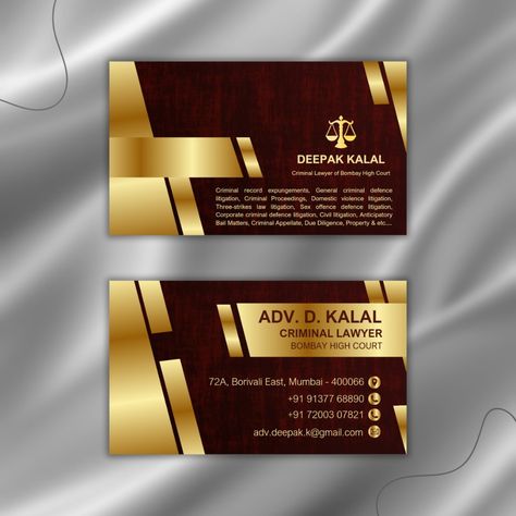 ✨ New Design Completed! ✨ Just wrapped up this elegant and professional business card design for Adv. Deepak Kalal, a criminal lawyer at the Bombay High Court. Featuring a bold gold-on-dark theme, it’s designed to make a lasting impression while showcasing all key details. Need a custom design that represents your brand? Let’s collaborate! 𝙒𝙝𝙖𝙩𝙨𝘼𝙥𝙥 𝙤𝙧 𝙚𝙢𝙖𝙞𝙡!⤵️ 📞 +91 9137348670 📧 info.pixzine@gmail.com Portfolio: dev-pixzine.pantheonsite.io __________________ #BusinessCardDesign #Visiting... Deepak Kalal, Legal Business Cards, Lawyer Bussines Card Design, Bombay High Court, Luxury Business Cards Gold, Black Gold Visiting Card, Gold Edge Business Card, High Court, Professional Business Card Design