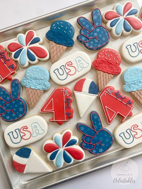 Independence Day Cookies Decorated, 4th Of July Frosted Sugar Cookies, July 4 Sugar Cookies, Red White And Blue Cookies Decorated, July 4 Cookies Decorated, Patriotic Royal Icing Cookies, American Flag Cookies Decorated, Fourth Of July Sugar Cookies Decorated, Red White And Two Cake