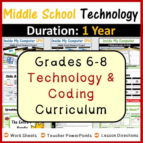 Image of Middle School Technology & Coding Curriculum: Grade 6-8 (1 Year) Middle School Technology, Coding Projects, Scratch Programming, Teaching Computers, Teaching Coding, School Computers, Computer Class, Technology Lessons, Computer Coding