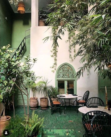 Jungle Restaurant, Moroccan Garden, Riad Marrakech, Visit Marrakech, Elsie Green, Green Tile, Green Rooms, Urban Jungle, Dream House Decor