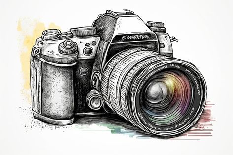 Photo a drawing of a camera with the wor... | Premium Photo #Freepik #photo Hand Holding Camera Drawing, Aesthetic Camera Drawing, Vintage Camera Drawing, Drawing Of A Camera, Vintage Cameras Drawing, Camera Drawing Sketches, Camera Drawing Art, Fun Sketches, Flash Sketch