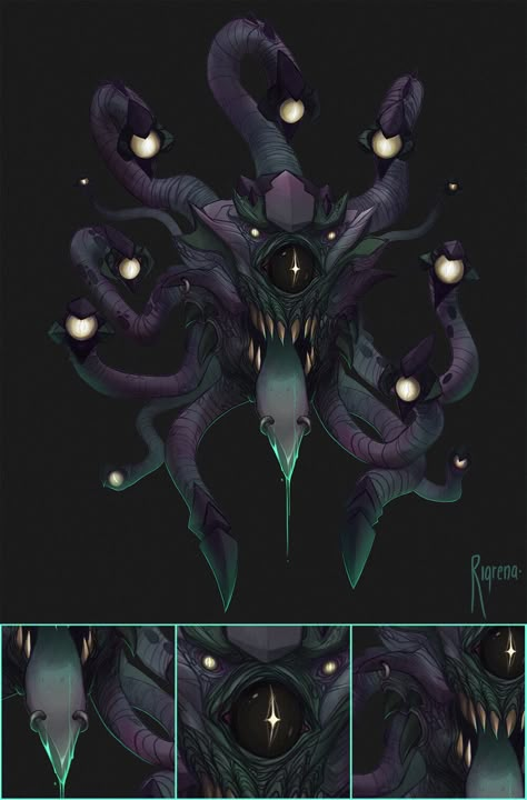 Beholder by Rigrena  Sanja GrbicCommission of a creature called a Beholder Scary Alien Concept Art, Strixhaven Dnd, Monster Tentacles, Space Monster, Body Horror, Beast Creature, Dnd Monsters, Cool Monsters, Cosmic Horror