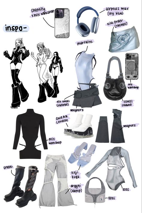 Cybercore Aesthetic Fashion, Cypher Y2k Outfits, Futuristic Clothes Aesthetic, Y2k Sci Fi Fashion, Technocore Outfits, Euro Rave Fashion, Si Fi Outfits, Space Inspired Outfits Fashion, Cyberpunk Clothing Aesthetic