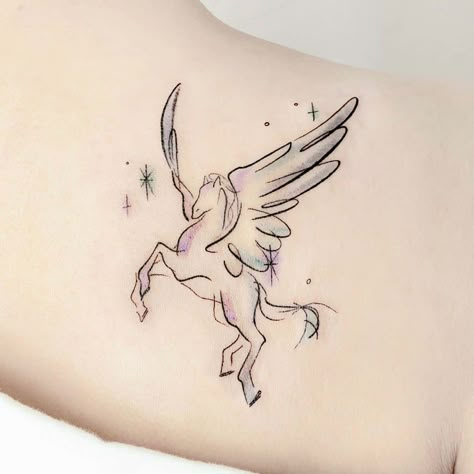 Unique Unicorn Tattoo, Small Pegasus Tattoo, Simple Pegasus Tattoo, Alicorn Tattoo, Horse With Wings Tattoo, Unicorn Tattoos For Women, Horse Silhouette Tattoo, Pegasus Tattoo Design, Minimalist Horse Tattoo