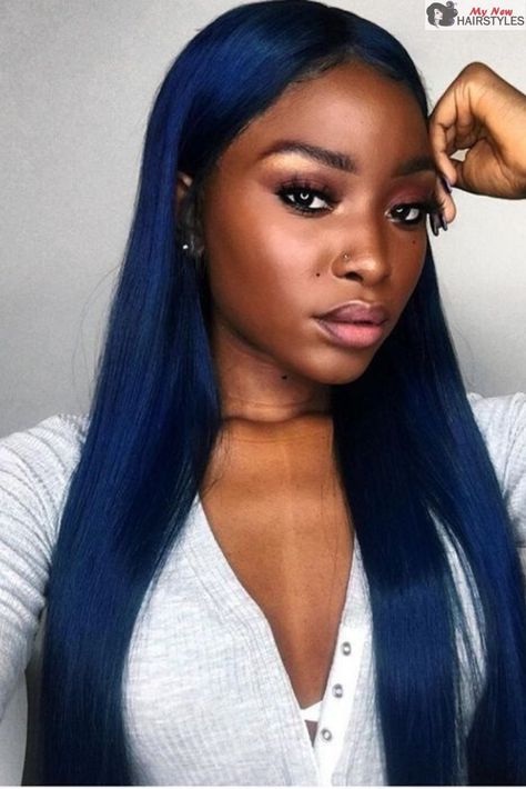 Unconventional hair colors have been one of the IT hairstyles for many seasons now, and you can actually find a way to wear one, even blue hair, even if you are a more laid back person. Coloured Wigs, Balayage Straight, Hair Color For Dark Skin, Lace Closure Hairstyles, Hairstyle Inspo, Frontal Hairstyles, Black Hairstyles, Amazing Hair, Hair Colours