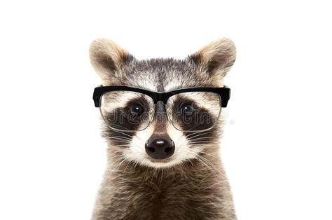 Portrait Of A Cute Funny Raccoon Wearing Glasses Stock Photo - Image of front, cute: 104905600 Raccoon With Glasses, Glasses Pfp, Raccoon Drawing, Animal Intelligence, Raccoon Art, Pet Raccoon, Animal Behaviorist, Hybrid Art, Funny Raccoon