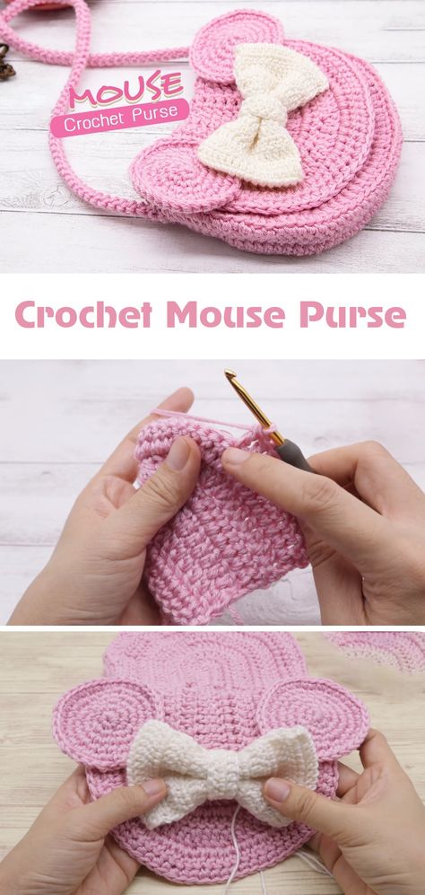 Crochet Mouse Purse Tutorial – Tutorials & More Purse Patterns Free, Disney Crochet Patterns, Crochet Purse Pattern Free, Crochet Disney, Purse Tutorial, Crochet Toddler, Crochet Bag Pattern Free, Mode Crochet, Crochet Mouse