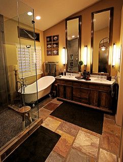 Foothills Mountain Ranch Bathroom Remodel - rustic - bathroom - phoenix - by The Edge Remodeling Tuscan Style Bathroom, Tuscan Bathroom Ideas, Tuscan Bathroom Decor, Bathroom Chandeliers, Tuscan Home Decorating, Style Toscan, Tuscan Bathroom, Tuscan Farmhouse, Tuscan Decor