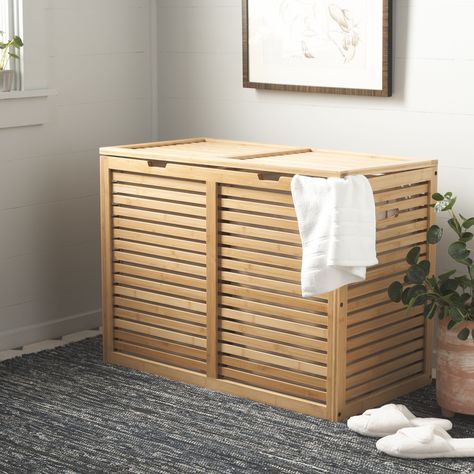 Ebern Designs Wood Laundry Hamper & Reviews | Wayfair Wood Laundry Hamper, Laundry Hamper Storage, Housewares Store, Safavieh Furniture, Oak House, Laundry Basket Organization, Laundry Hampers, Vanguard Furniture, Bathroom Storage Organization