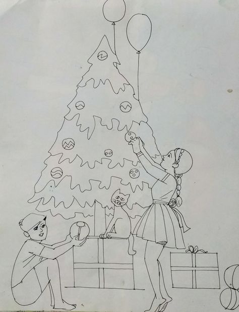 Christmas Day Drawing, Kids Drawing Projects, Merry Christmas Day, Village Scenery, Christmas Composition, Kid Drawing, Landscape Pencil Drawings, Memory Drawing, Composition Drawing