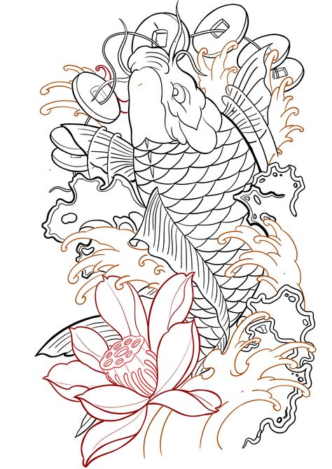 Koi Fish Tattoo Full Back, Full Back Tattoo Stencil, Thai Tattoo Designs, Geometric Tattoo Leg, Japanese Koi Fish Tattoo, Foo Dog Tattoo, Koi Tattoo Design, Cool Half Sleeve Tattoos, Celestial Tattoo