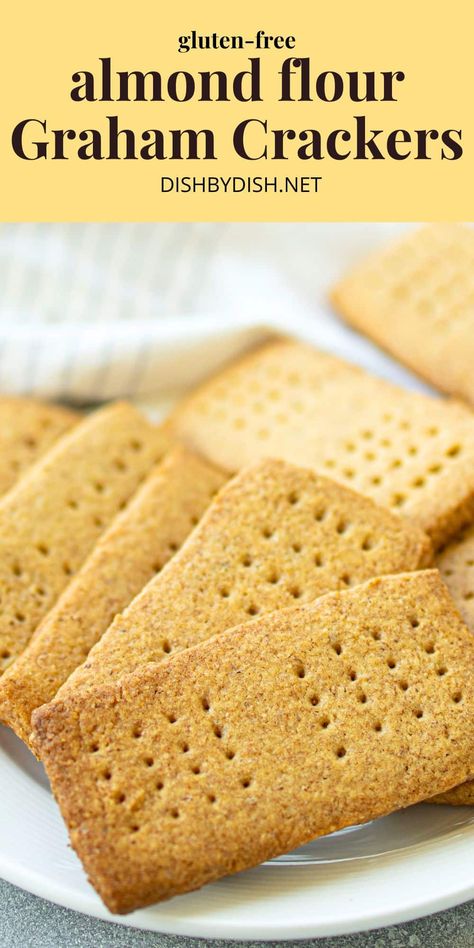 These easy low carb almond flour graham crackers are perfect for making S'mores during summer, or enjoying on their own as a snack! Totally gluten-free and dairy-free too. Low Carb Graham Crackers, Almond Flour Graham Crackers, Almond Flour Crackers, Gf Graham Cracker Recipe, Gluten Free Gram Crackers, Almond Flour Cheese Crackers, Honey Almonds, Almond Flour, Graham Crackers